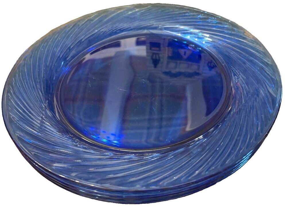 4 Corelle Coordinates Cobalt Blue Glass FESTIVA SWIRL Dinner Plates 10.75”